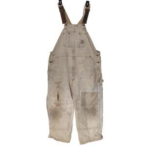 Carhartt Overalls Mens 44x30 Brown Duck R01 Bib Workwear Distressed‎ Made USA